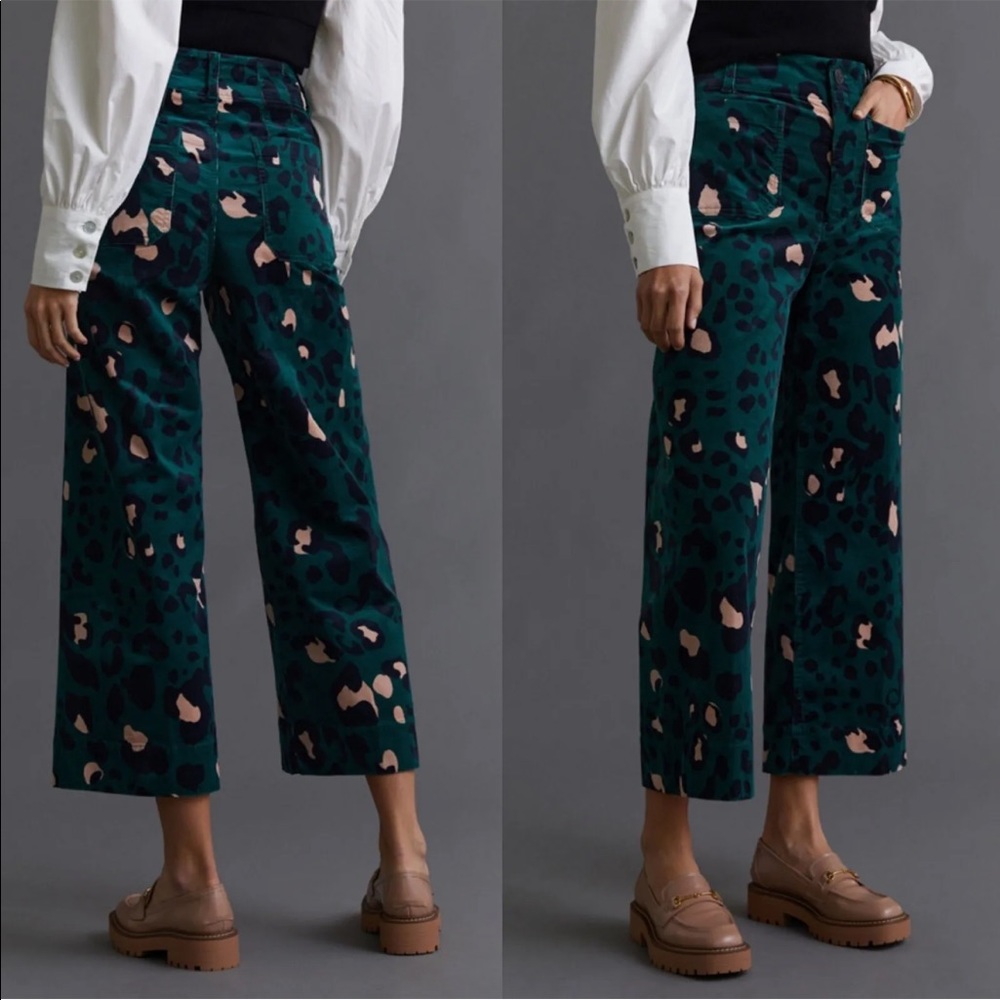 Anthropologie Maeve The Colette Cropped Wide-Leg Corduroy Pants Green Size 26/2